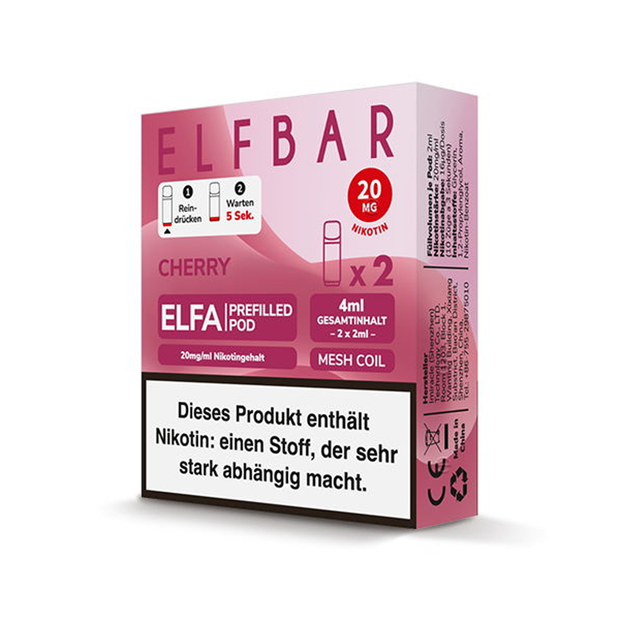 elfbar pods nikotingehalt ELFA Pod - Cherry - 2er Set - 20 mg Nikotin Deals elfbar pods ADD 1X FREE VU9 100ML:Orange VU9 100ML Elf Bar 600 Prefilled